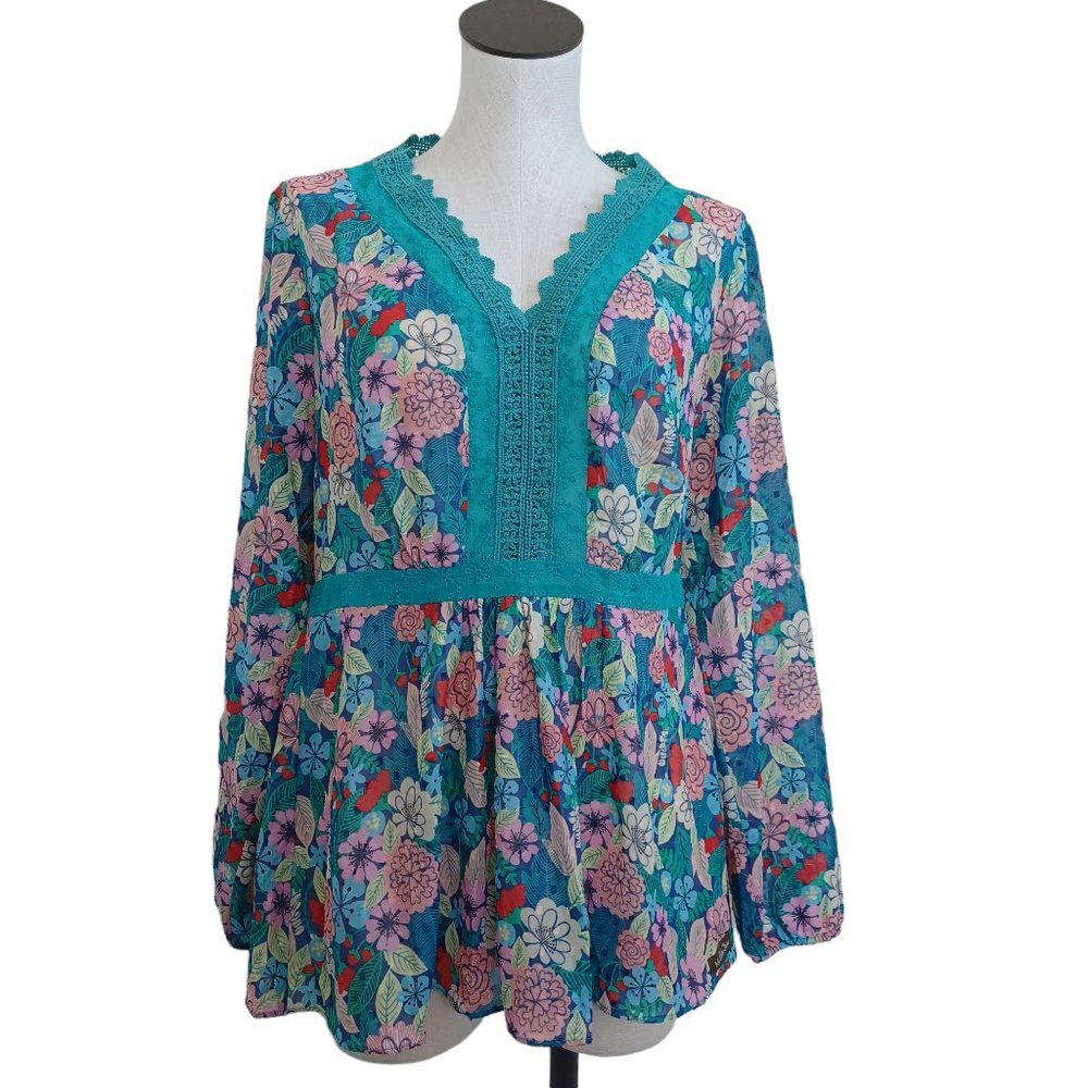 Matilda Jane Blouse Kookaburra Green Multi Floral Print Size Large